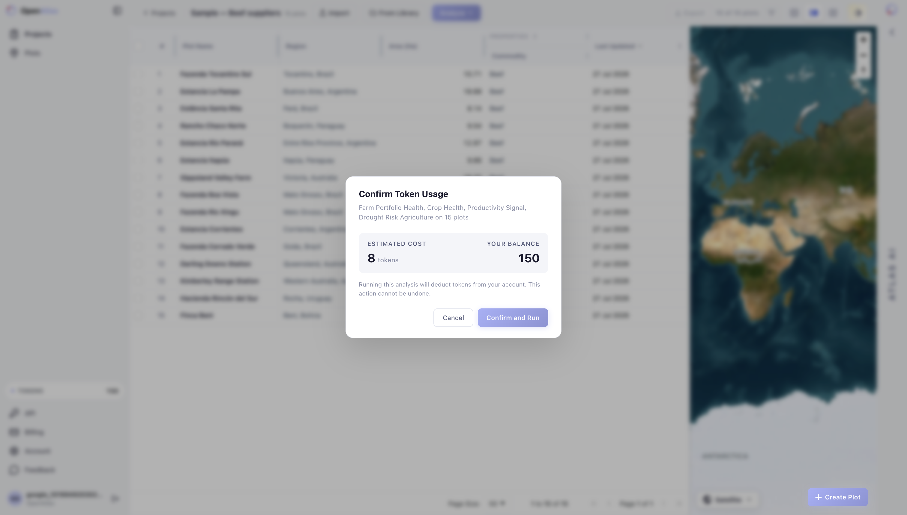 Confirm token usage modal
